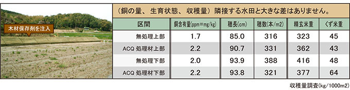 Ｏ＆Ｄウッド構造物を設置した後の水稲への影響質調査のグラフ